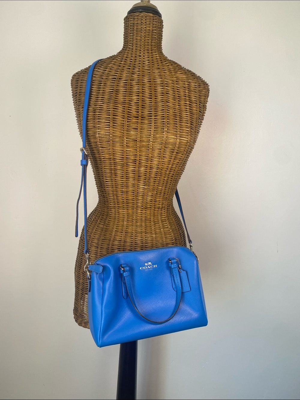 Coach Bright Blue Leather Satchel with Crossbody Strap